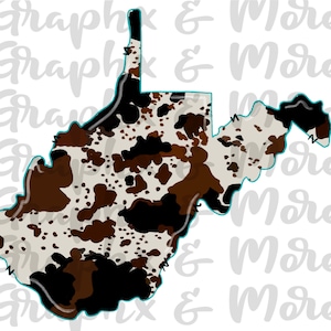 Cowprint WV PNG | West Virginia | Hand Drawn | Sublimation Design