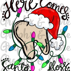 Aquí viene Santa Floss PNG / Diseño de sublimación / Dibujado a mano