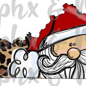 Leopard Santa KY PNG | Kentucky | 2 Variations | Hand Drawn | Sublimation Design