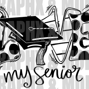 Single Color Love My Senior PNG | Sublimation Design | Hand Drawn