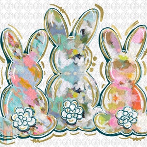 Soft Colors Bunnies PNG | Hand Drawn | Sublimation Design