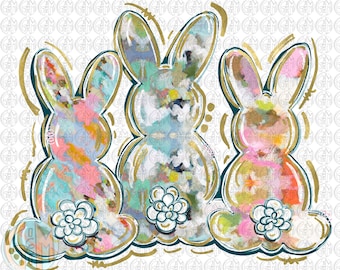 Soft Colors Bunnies PNG | Hand Drawn | Sublimation Design