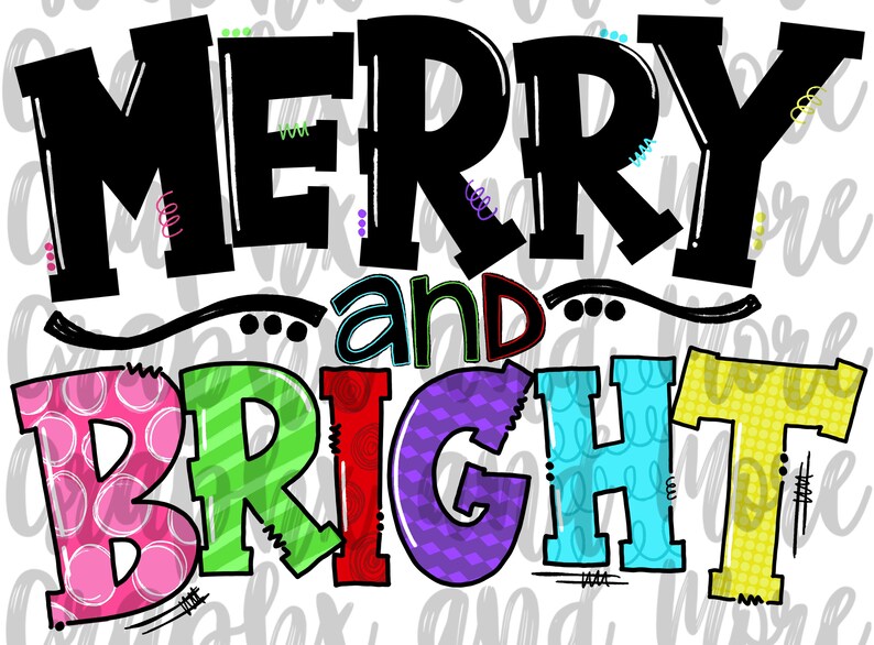 Download Merry and Bright PNG Sublimation Design Hand Drawn | Etsy