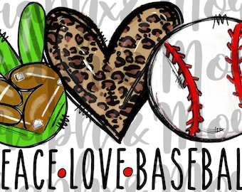 Peace. Love. Baseball Leopard PNG | Hand Drawn | Sublimation Design