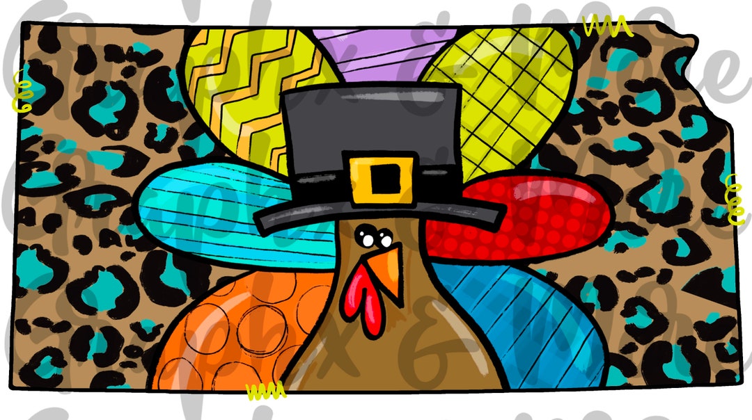 Kansas Turkey PNG Hand Drawn Sublimation Design KS Etsy