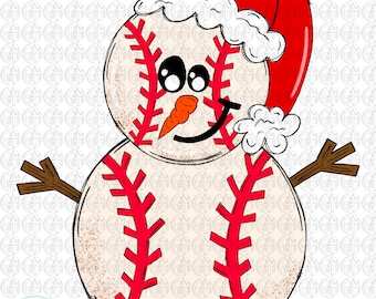 Baseball Snowman PNG | Sublimation Design | Hand Drawn