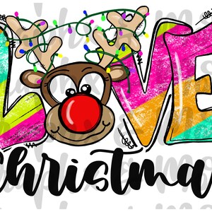 Bright Reindeer LOVE PNG | Sublimation Design | Hand Drawn