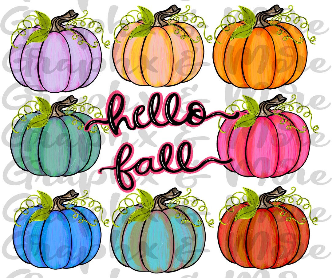 Hello Fall Pumpkins PNG | Hand Drawn | Sublimation Design - Etsy