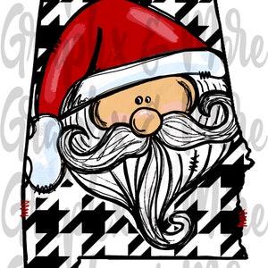 Houndstooth Alabama Santa PNG | Conception de sublimation | Dessiné à la main