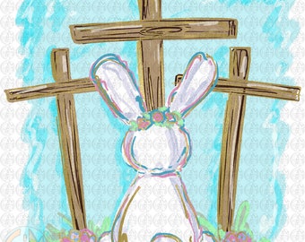 Foil Bunny with Crosses PNG | Hand Drawn | Sublimation Design