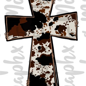 Cow Print Cross PNG | Hand Drawn | Sublimation Design