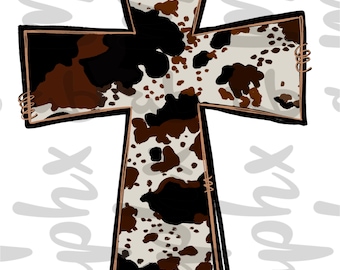 Cow Print Cross PNG | Hand Drawn | Sublimation Design