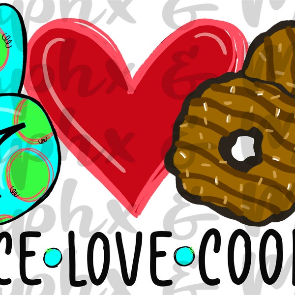 Frieden. Liebe. Cookies PNG | Sublimationsdesign | Hand gezeichnet | Clipart