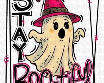 Stay Boo-Tiful Pink Ghost PNG | Hand Drawn | Sublimation Design
