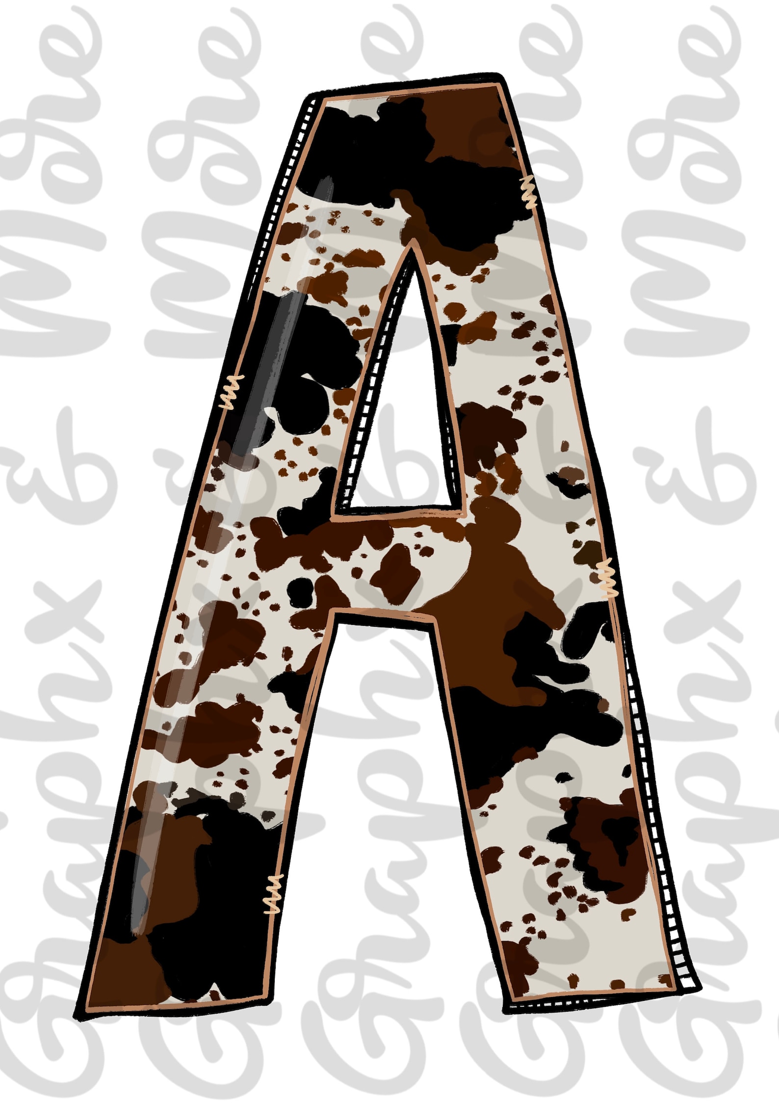 Cowhide Alpha Pack PNG Hand Drawn Sublimation Design Etsy