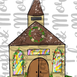 Christmas Church PNG | Hand Drawn | Sublimation Design