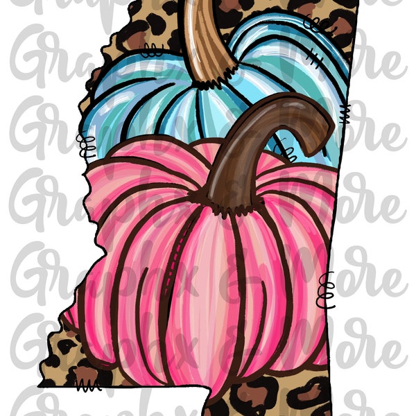 Mississippi con calabazas PNG / Dibujado a mano / Diseño de sublimación
