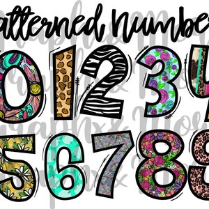 Patterned Numbers PNG Set | 10 files | Numbers 0-9 | Sublimation Design