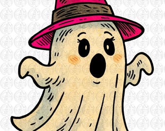 Pink Ghost PNG | Hand Drawn | Sublimation Design