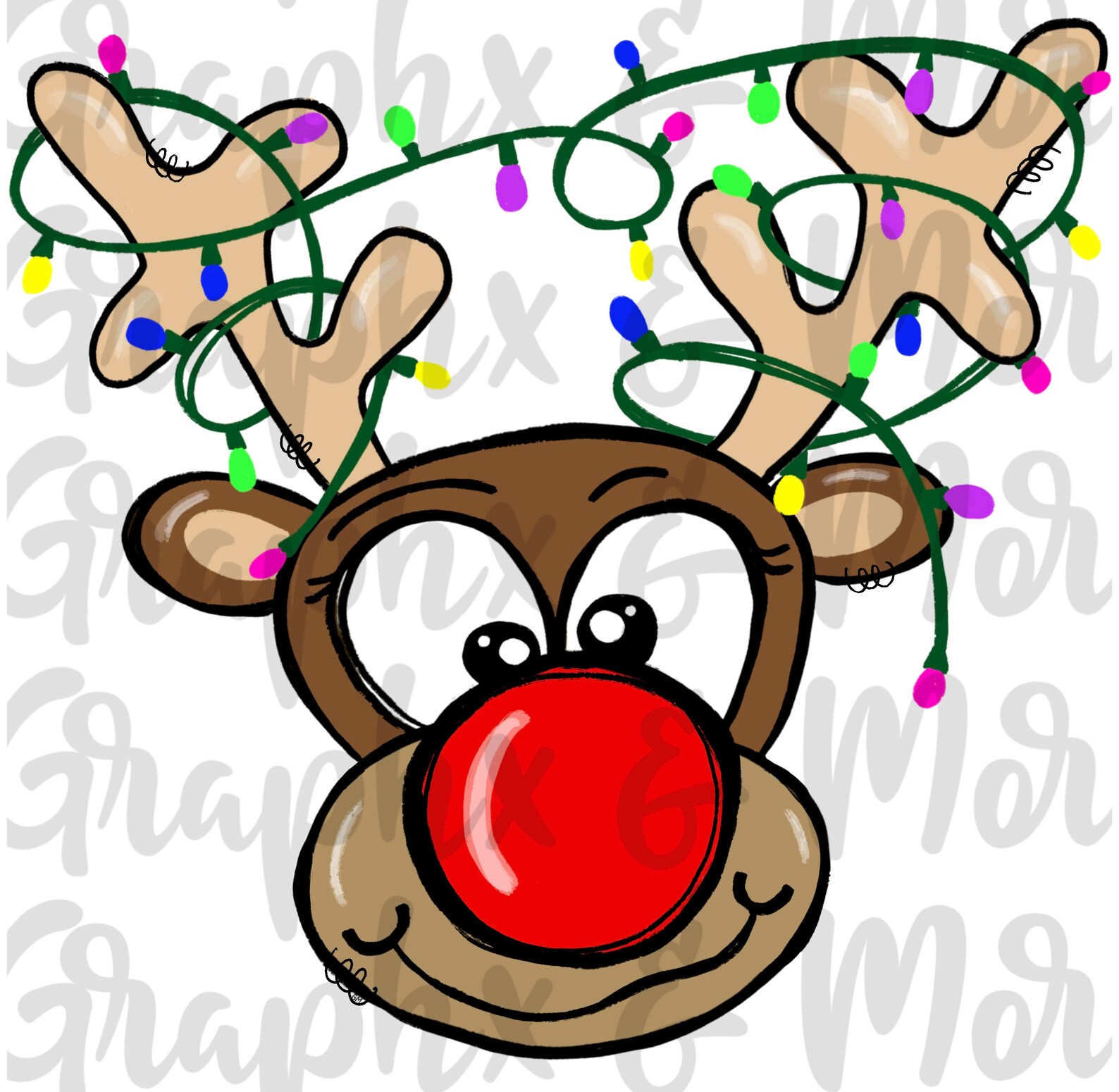 Red Nosed Reindeer PNG Hand Drawn Sublimation Design - Etsy