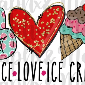 Pace. Amore. Gelato PNG / Disegno a mano / Disegno di Sublimazione