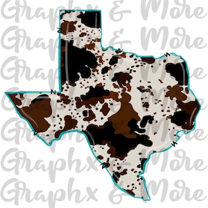Cow Print TX PNG | Texas | Sublimation Design | Hand Drawn