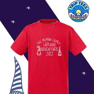 Personalise me! Childrens and Adults  Lapland adventure Gonk Gnome design 2021 organic cotton t-shirt tee / various colour options available