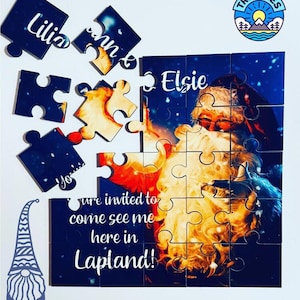 ¡Personalízame! Rompecabezas de 25 piezas de MDF con invitación a Papá Noel y presentación de vacaciones en Laponia