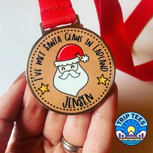 Personalise Me! I’ve met Santa Claus in Lapland silver medal / red lanyard / Christmas memory keepsake token