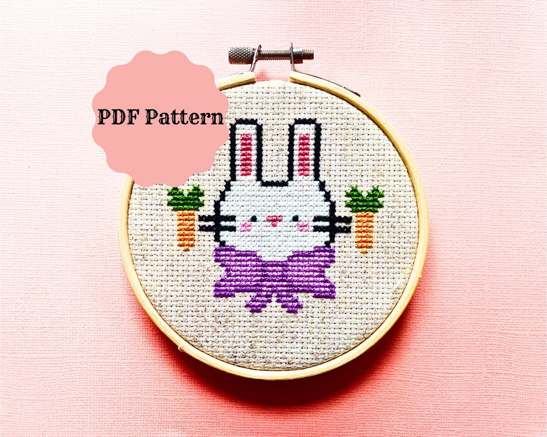 Cute Spring Easter Bunny Cross Stitch PDF Pattern, Kawaii Bunny Rabbit ...