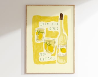 Lemoncello Print | Lemon Lovers Artwork | Kitchen Home Decor | Gifts for Food Lovers | Food and Drink Poster | Trendy Lemon Wall Art |