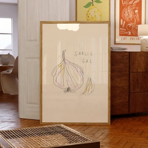 Digital Download Garlic Girl Wall Print | Food Poster | Garlic Lover Gift Idea | Illustrated Wall Art | Kitchen Wall Art | Aesthetic Art