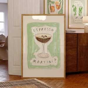 Espresso Martini Wall Print | Cocktail Wall Poster | Kitchen Art | Drink Lover Bartender Poster | Trendy Poster | Illustrated Wall Art