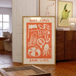 Digital Download Hot Girls Save Lives Wall Print - Lifeguard | RNLI Illustration | Beach Poster | Summer Wall Art | Lifesave Gifts For Girls