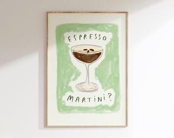Espresso Martini Wall Print | Cocktail Wall Poster | Kitchen Art | Drink Lover Bartender Poster | Trendy Poster | Illustrated Wall Art