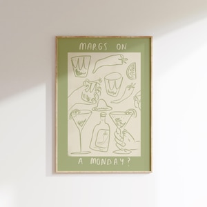 Margaritas on a Monday Wall Print | Aesthetic Wall Poster | Food And Drink Poster | Cocktail Lover Art | Spicy Margarita Artwork