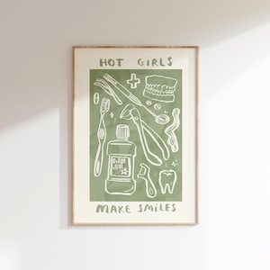 Hot Girls Make Smiles Dentist Wall Print | Healthcare Illustration | NHS Poster | Dentistry Wall Art | Teeth Gift Idea | Gifts For Girls