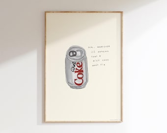 Nada que una Coca-Cola Light no pueda arreglar (Lámina decorativa) / Arte mural de bebidas gaseosas / Póster de chica "Lo que sea" / Amante de la Coca-Cola / Pequeño capricho / Comodidades