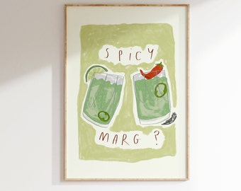 Spicy Margarita Print | Aesthetic Wall Poster | Kitchen Artwork | Cocktail Print | Drink Lovers Illustration | Home Decor | Gift Ideas