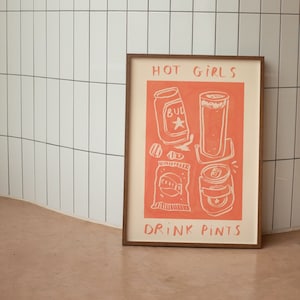 Digital Download Hot Girls Drink Pints Wall Print | Beer Illustration | Drinks Poster | Beer Wall Art | Bar Art Idea | Print at Home