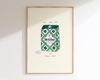 Hot Girls Use The Fancy Salt Wall Print | Food and Drink Poster | Maldon Sea Salt Illustration | Trendy Aesthetic Kitchen Artwork