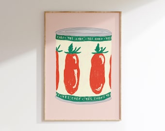 Yes Chef Tinned Tomato Print | Tomato Illustration | Aesthetic Wall Art | The Bear Let It Rip | TV themed Wall Poster | Autumn Home Decor