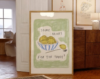 Digital Download Olives for the Table Wall Print | Food and Drink Poster | Olive Illustration | Trendy Aesthetic Kitchen Artwork