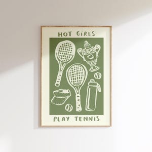 Hot Girls Play Tennis Wall Print | Sports Illustration | Health and Fitness Wall Art | Gifts For Girls | Wimbledon | Racket Trendy Wall Art
