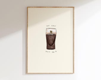 Hot Girls / Guys Split The G Wall Print | Beer Illustration | Drinks Poster | Guinness Lover | Pub Wall Art | Irish Wall Art | Gifts