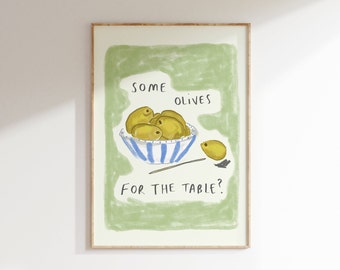 Olives for the Table Wall Print | Food and Drink Poster | Olive Illustration | Trendy Aesthetic Kitchen Artwork | Home Prints