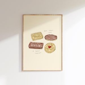 Hot Girls Love Sweet Treats - Biscuits Wall Print | Custard Cream, Bourbon, Jammy Dodger Artwork | Sweet Tooth Gift Idea | Food Prints