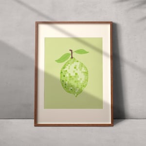 Disco Ball Lime Wall Print | Disco Fruit Poster | Disco Ball Food and Drink Illustration | Trendy Wall Art | Print At Home Art