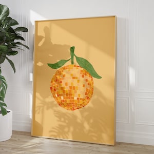 Digital Download Disco Ball Orange Wall Art Disco Poster Trendy House Poster Aesthetic Art Food Wall Art Disco Home Art image 1