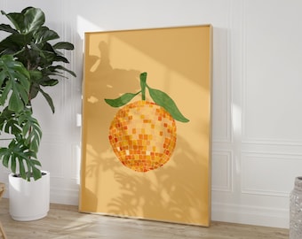 Digital Download Disco Ball Orange Wall Art | Disco Poster | Trendy House Poster | Aesthetic Art | Food Wall Art | Disco Home Art